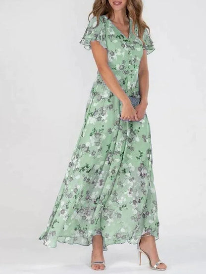 Maxi-Sommerkleid für Damen mit Schmetterlingsärmeln und Blumenmuster