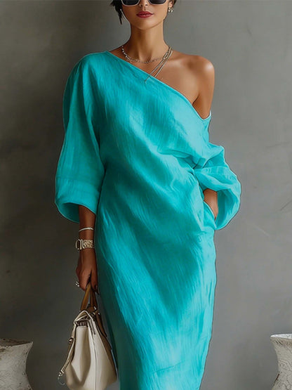 Maxikleid aus Leinen mit Ballonärmeln