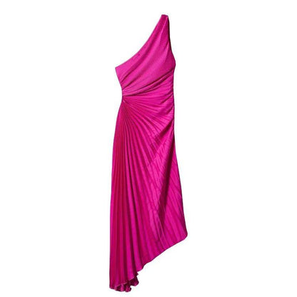Asymmetrisches One-Shoulder-Glattfallenden Midi-Kleid aus Poly-Georgette