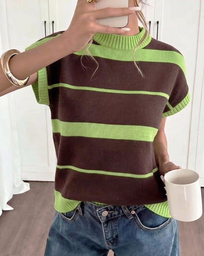 Damen Kurzarm Pullover Mit Streifen