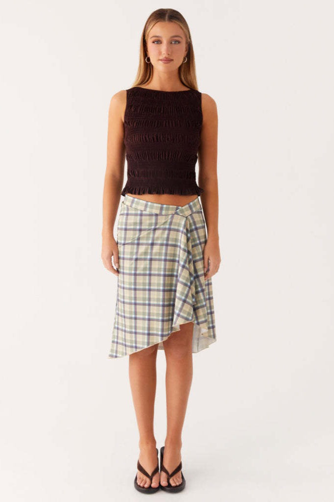 Asymmetrischer Damen-Midirock mit stilvollem Karo-Design