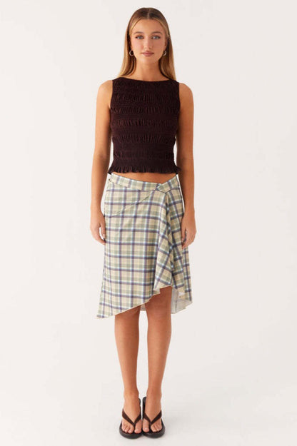 Asymmetrischer Damen-Midirock mit stilvollem Karo-Design