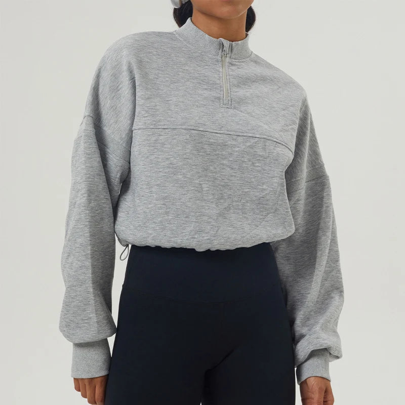 Oversized Damen Sweatshirt aus Baumwollmischung mit halbem Reißverschluss