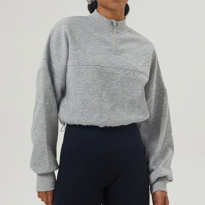 Oversized Damen Sweatshirt aus Baumwollmischung mit halbem Reißverschluss