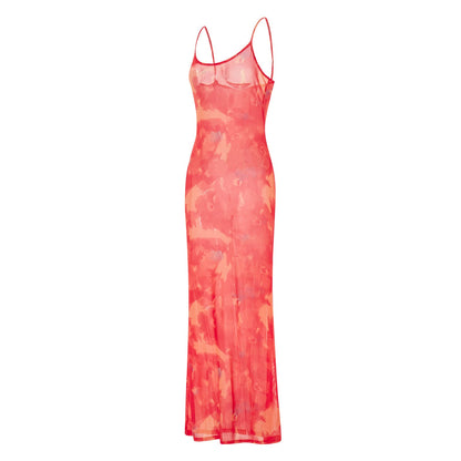Damen Blumen Maxikleid Sommer Ärmelloses Fließendes Kleid