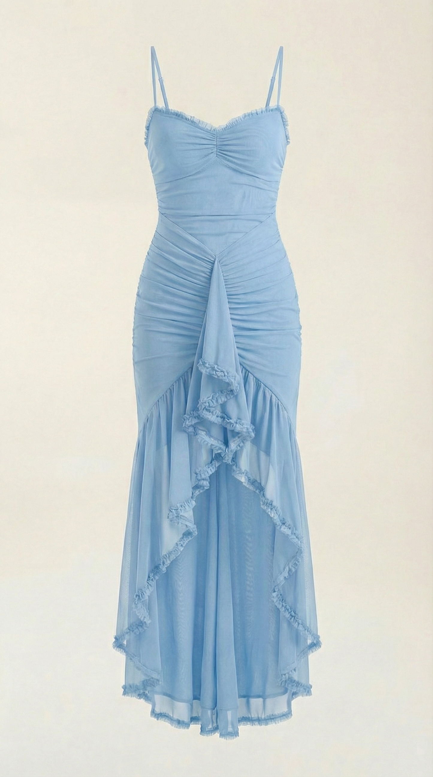 Damen Maxikleid mit Volants und asymmetrischem Saum