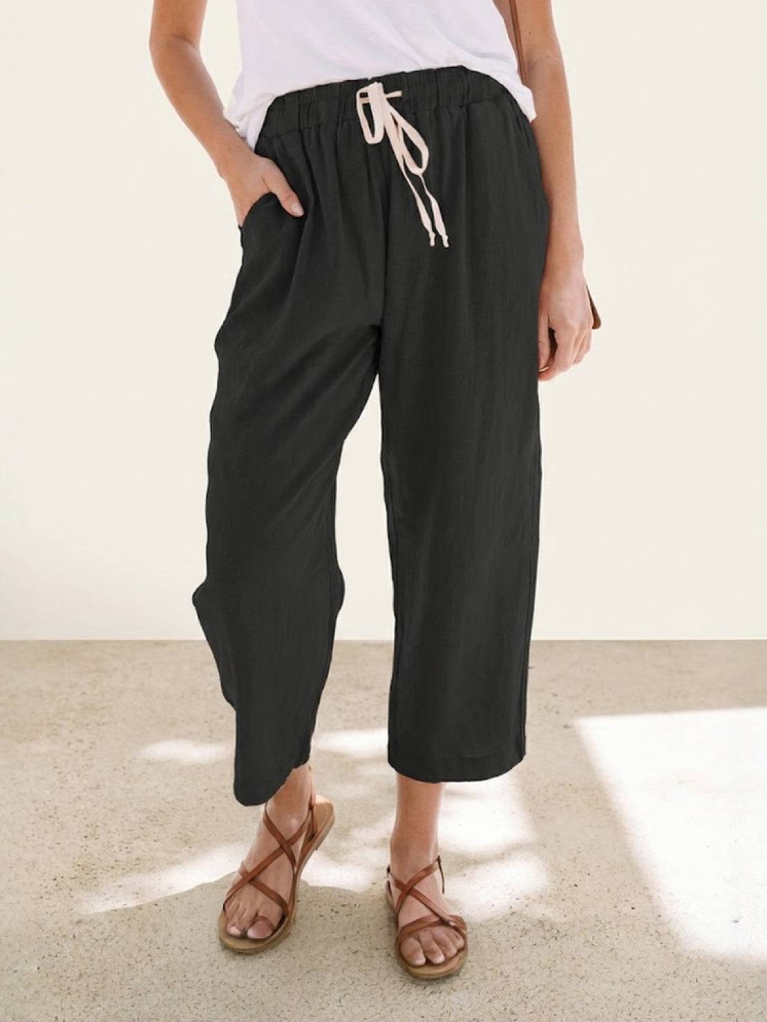 Bequeme Damenhose mit elastischem Bund und verstellbarem Kordelzug
