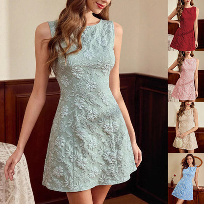 Ärmelloses Damen Midikleid mit floralem Jacquard für festliche Anlässe