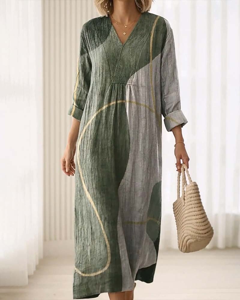 Damen Midikleid mit Farbblock-Muster seitlich fotografiert