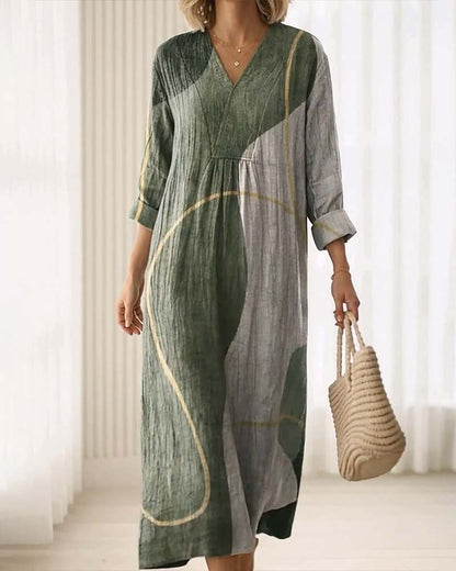 Damen Midikleid mit Farbblock-Muster seitlich fotografiert
