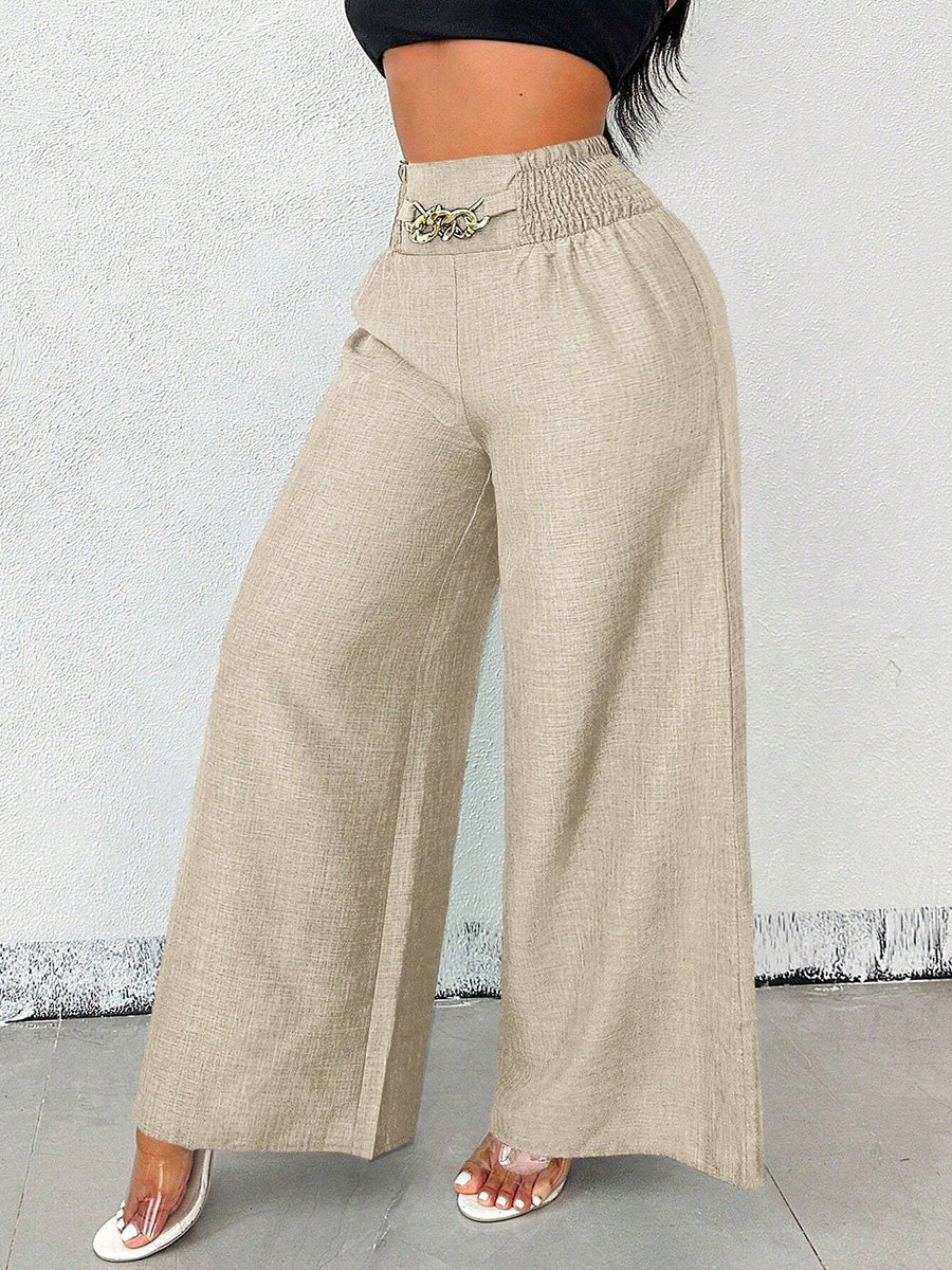 Damen Weite High Waist Hose in Unifarben, Vorderansicht