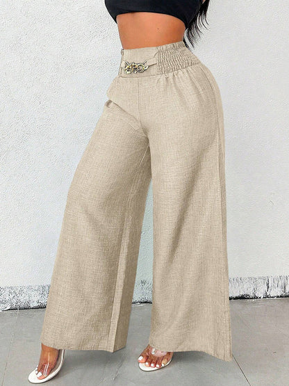 Damen Weite High Waist Hose in Unifarben, Vorderansicht