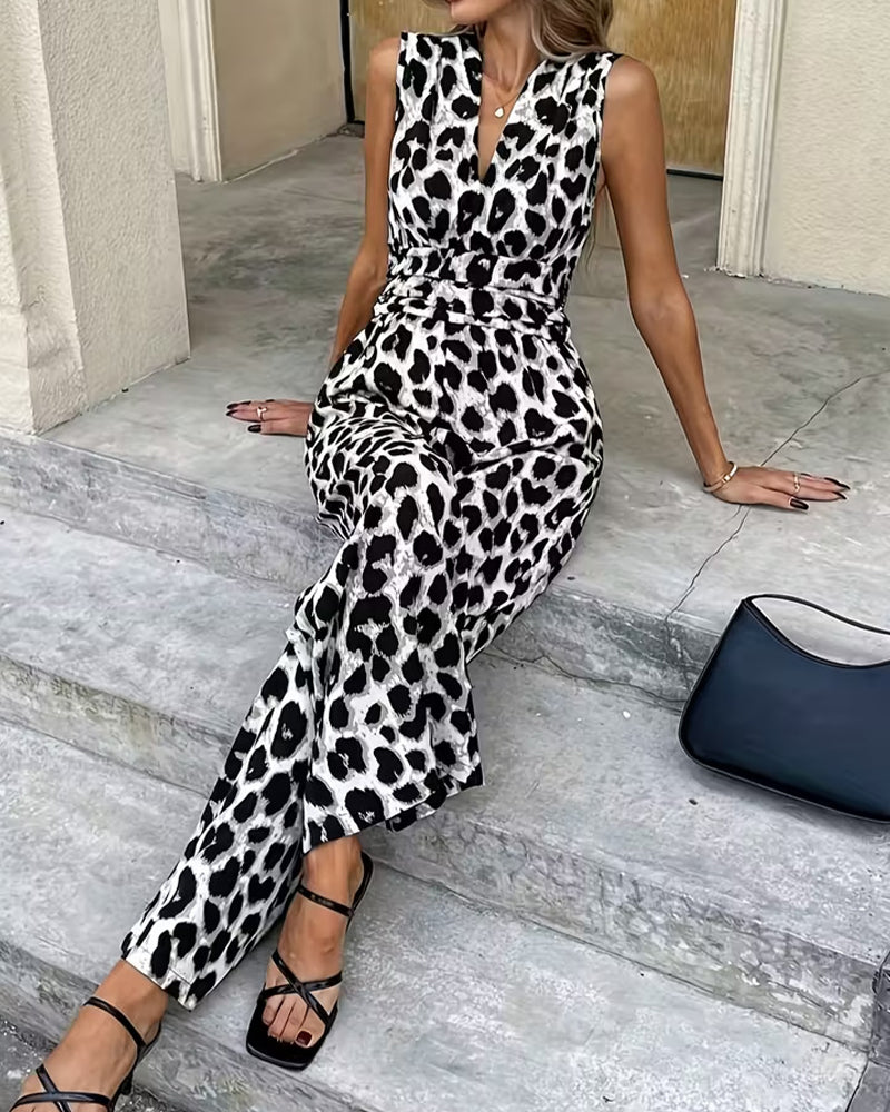 Damen Jumpsuit Mit Leopardenmuster Ärmellos