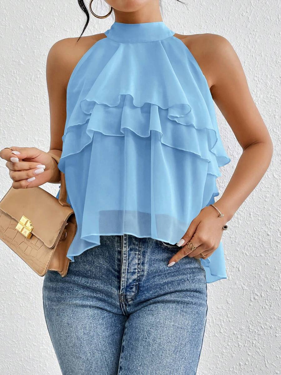 Damen-Tanktop in Uni mit Halterneck und lockerem Fall