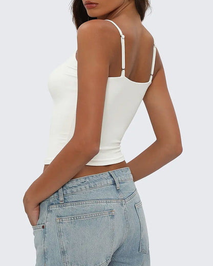 Damen Cami Top aus Baumwollmix in Unifarbe in Rückenansicht