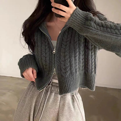 Damen Strick Zip Cardigan Langarm