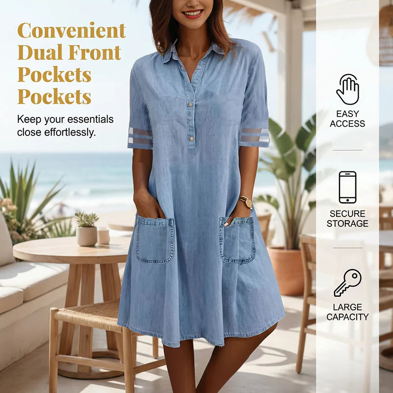 Legeres Kurzarmkleid mit Netzdetail