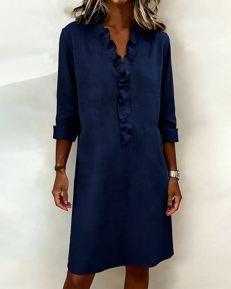 Luftiges Leinenmischgewebe Kleid mit Rüschensaum