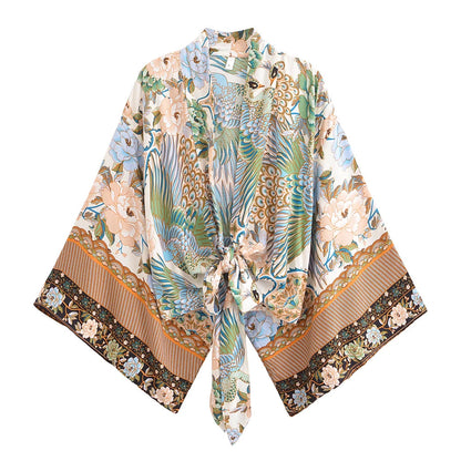 Damen Rayon Kurz Kimono mit Blumenmuster Strandüberwurf