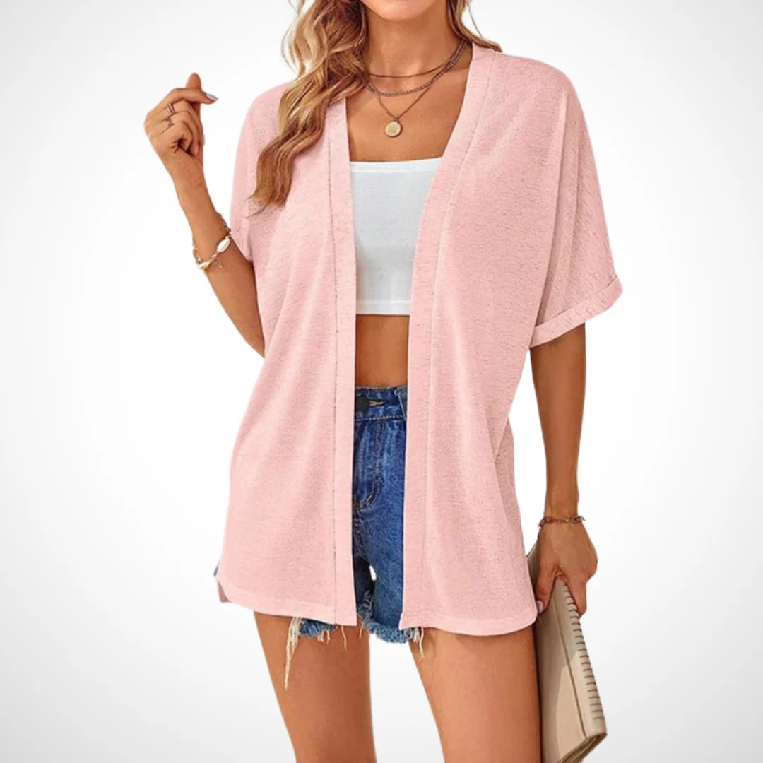Stilvoller Strickcardigan mit kurzen Ärmeln und offenem Schnittdesign