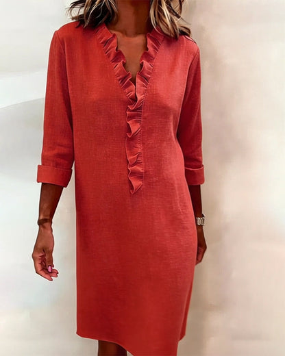 Luftiges Leinenmischgewebe Kleid mit Rüschensaum