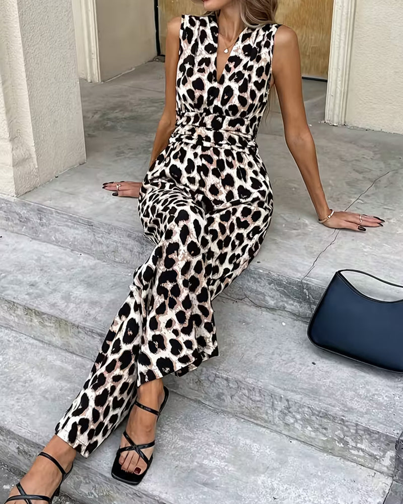 Damen Jumpsuit Mit Leopardenmuster Ärmellos