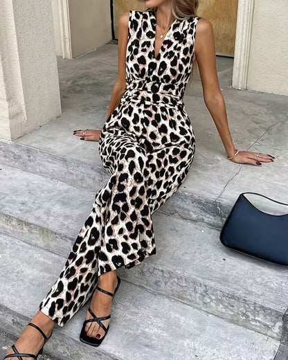 Damen Jumpsuit Mit Leopardenmuster Ärmellos