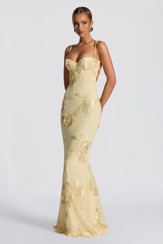 Damen-Maxikleid mit Blumenmuster und elegantem Rückenausschnitt