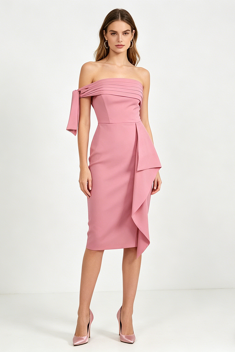 Midi-Kleid mit einer Schulter und Schleifendetail