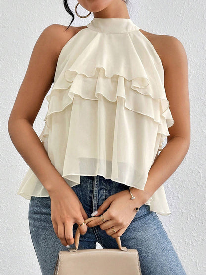 Damen Tanktop Mit Halterneck Und Volantdetail