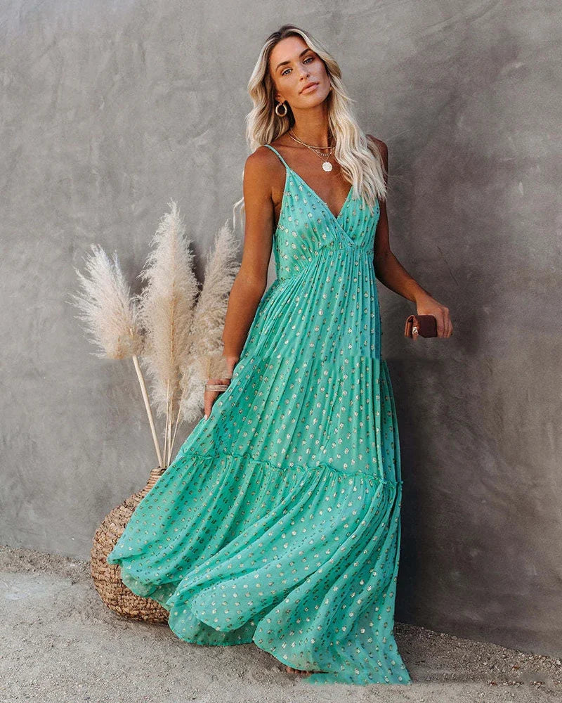 Böhmisches grünes Sommer-Maxikleid