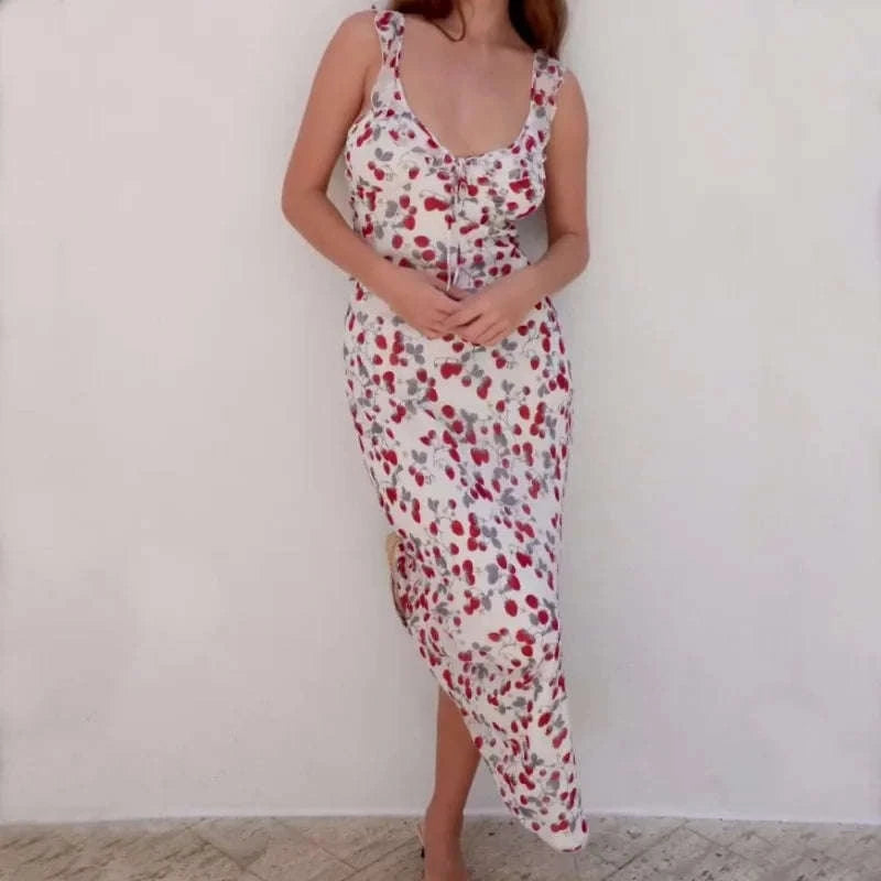 Maxikleid mit Blumenmuster, tiefem Ausschnitt und Rückenausschnitt