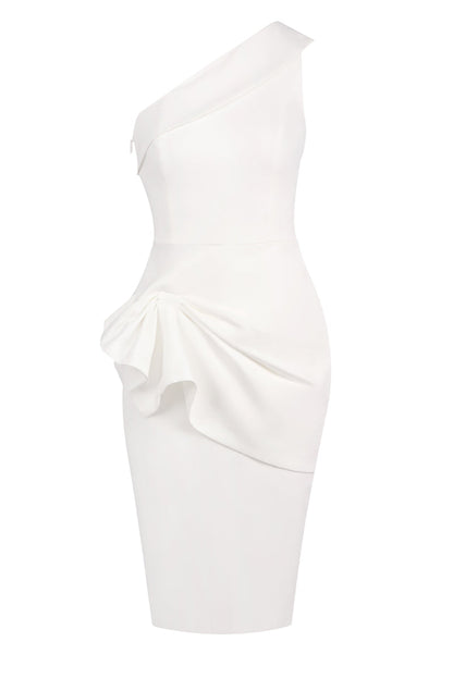 Weißes Midi-Kleid mit Schulterfreiem Rüschen-Design für Damen