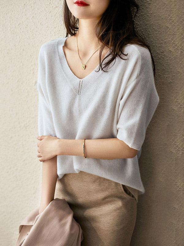 Luxuriöser weicher Kaschmir-V-Ausschnitt-Pullover für Damen