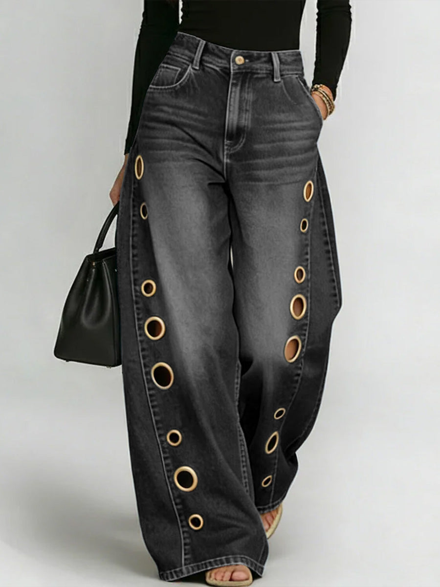 Damen High-Waist Lässige Weitbein Jeans