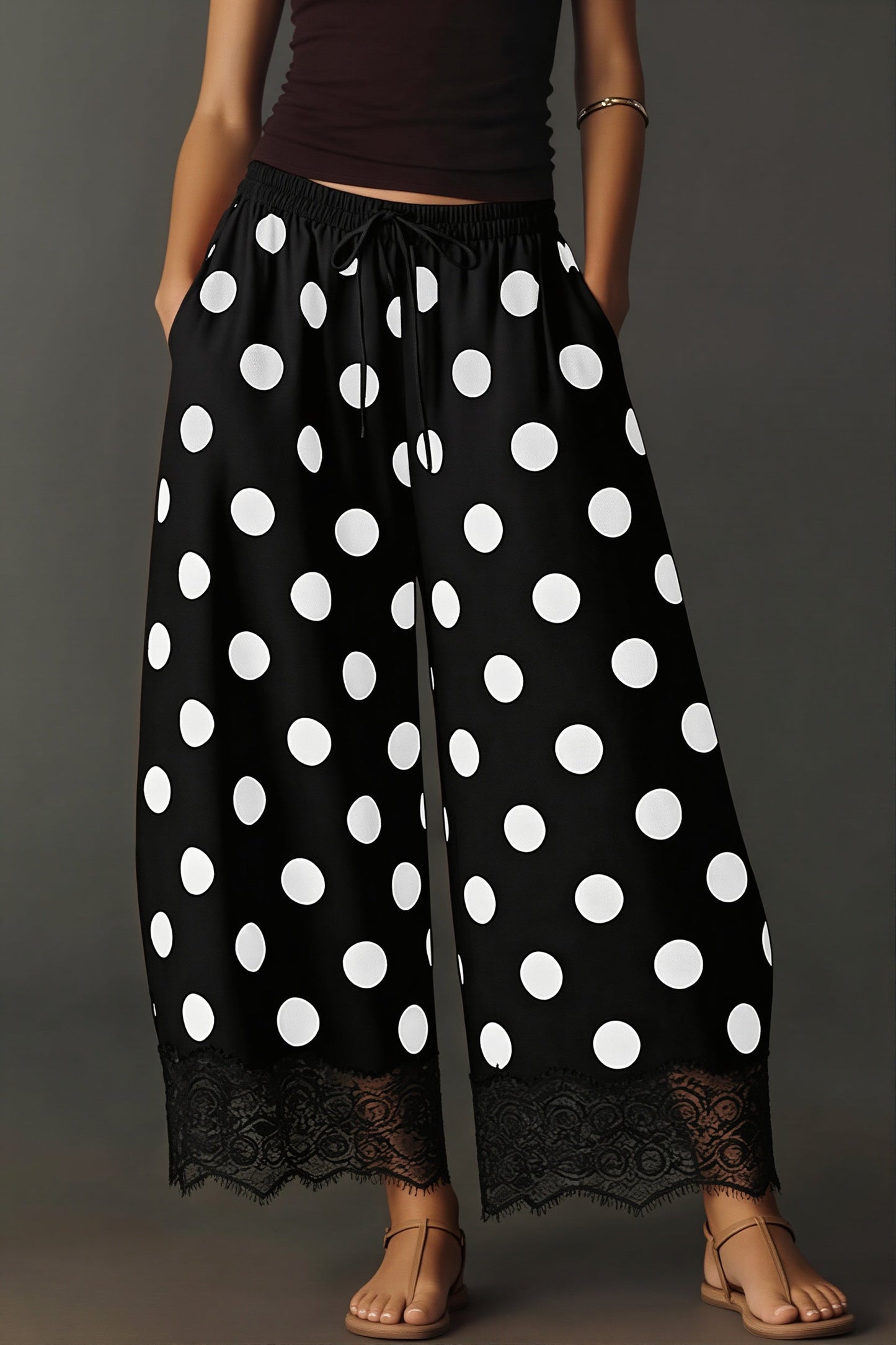 Damen Weite Hosen Mit Polka Dot Muster
