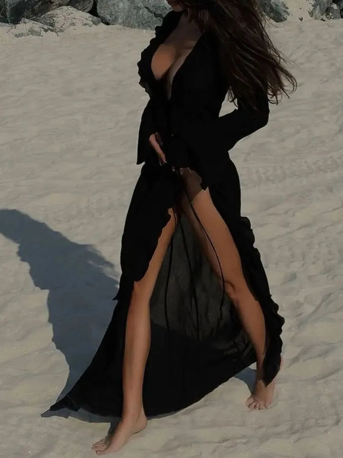 Gerafftes Langarm-Überwurfkleid für Damen