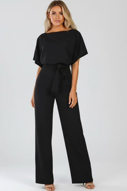 Damen Jumpsuit Mit Weitem Bein Und Gürtel