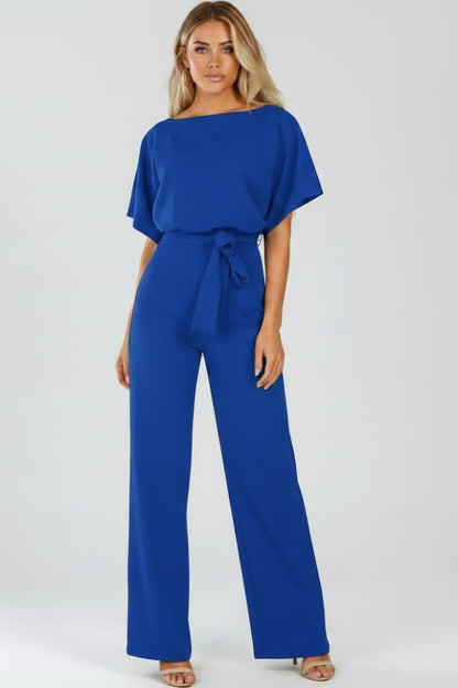 Damen-Jumpsuit mit weitem Bein und Gürtel mit fliessender Silhouette