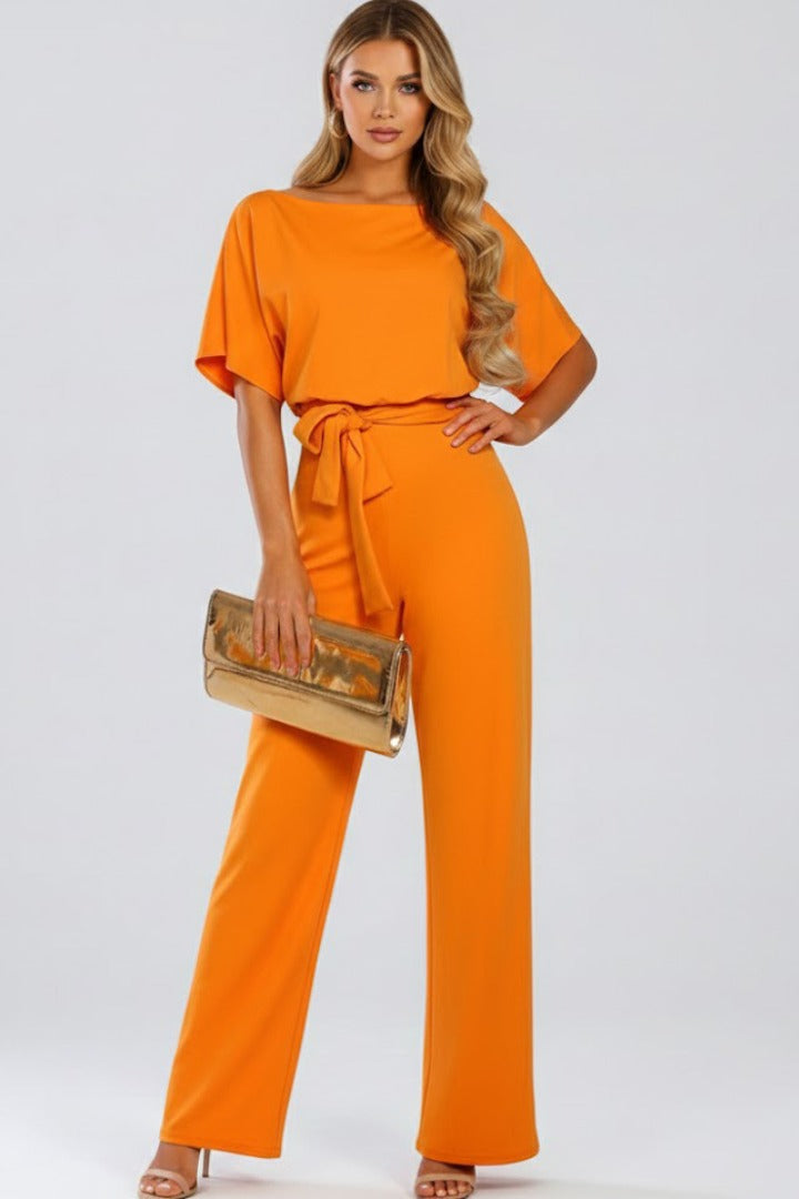Damen Jumpsuit Mit Weitem Bein Und Gürtel