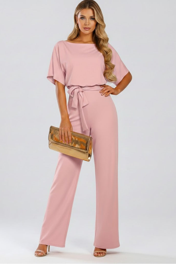 Damen Jumpsuit Mit Weitem Bein Und Gürtel