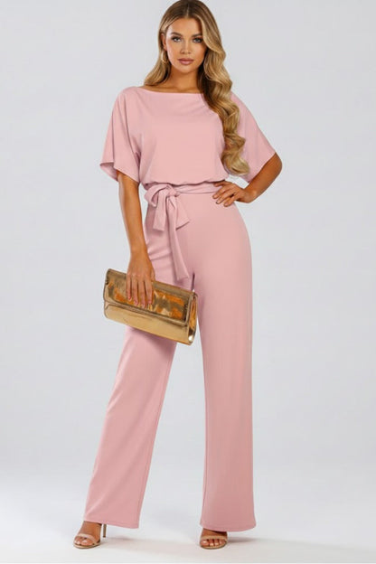 Damen Jumpsuit Mit Weitem Bein Und Gürtel