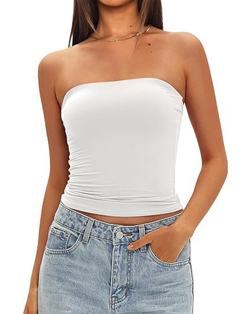 Damen Tanktop schmal geschnitten und ärmellos, Detail am Ausschnitt