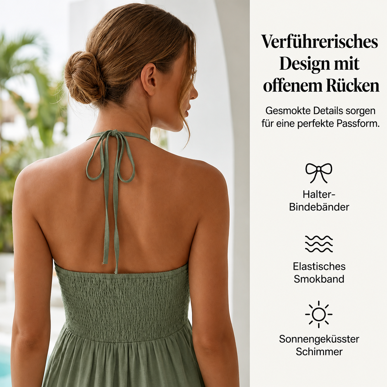 Rückenfreies Maxikleid mit Neckholder und fließendem Fall