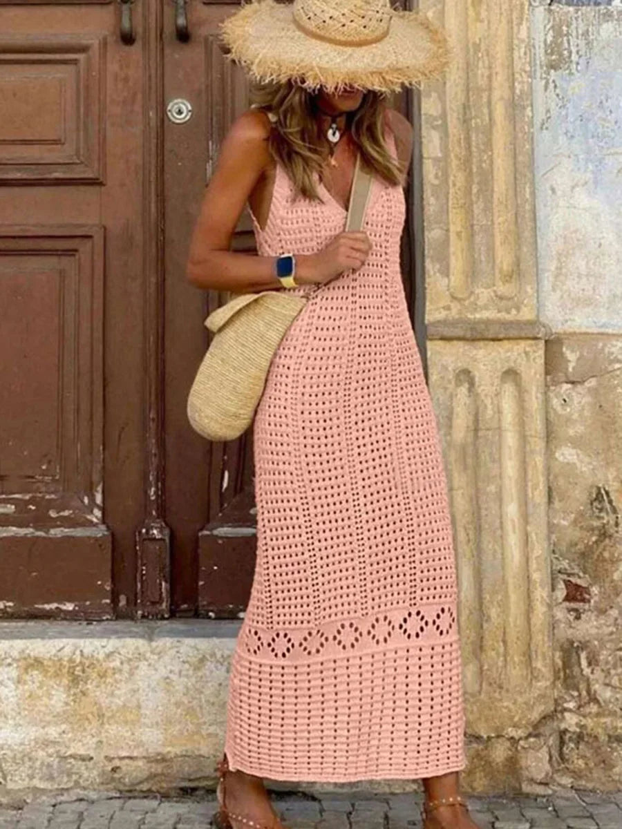 Damen Häkelspitzen V-Ausschnitt Tunika Strandkleid