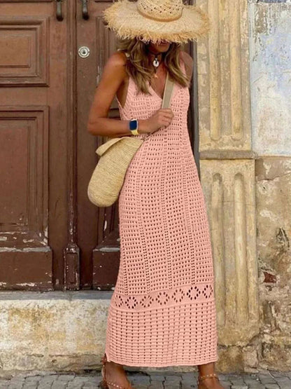 Damen Häkelspitzen V-Ausschnitt Tunika Strandkleid