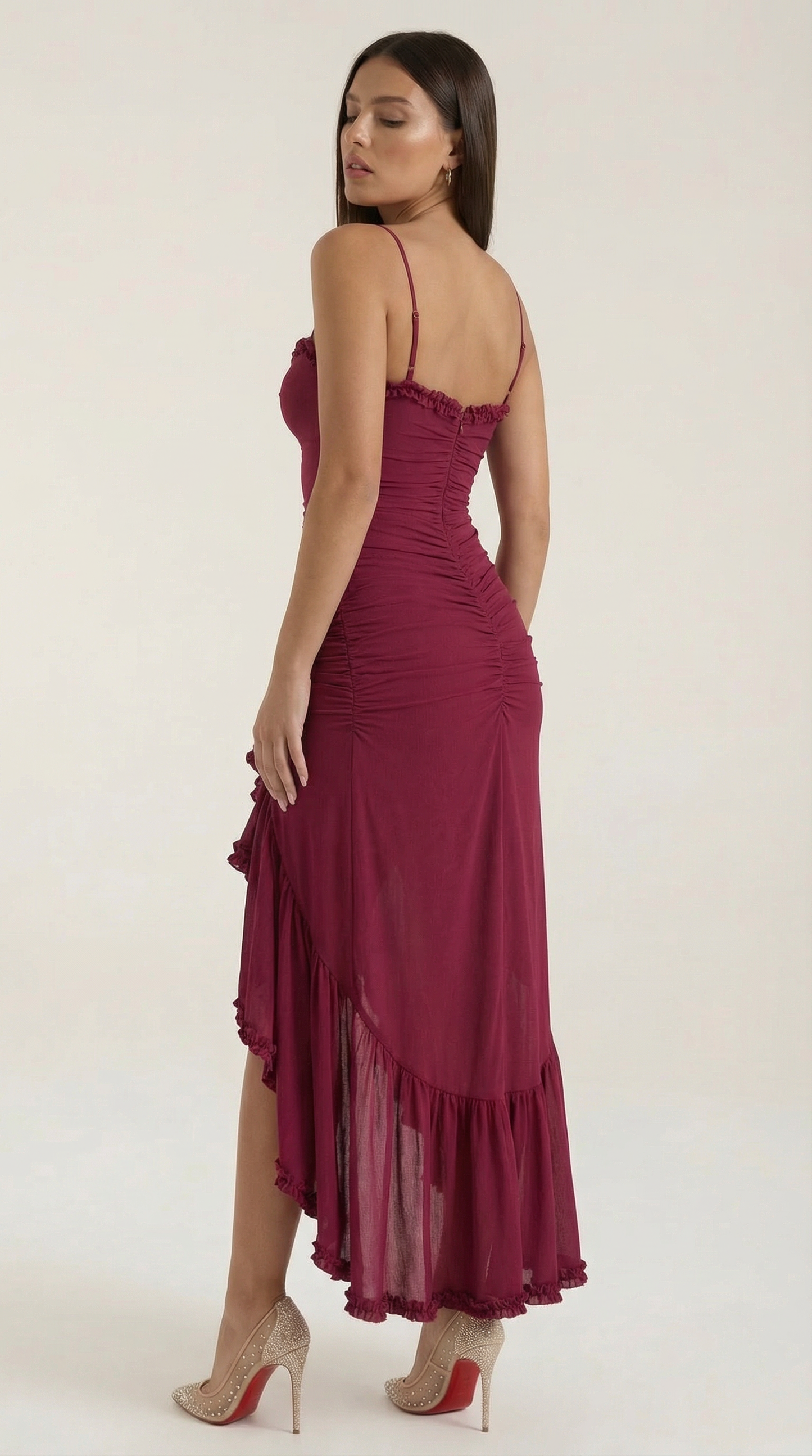 Damen Maxikleid mit Volants und asymmetrischem Saum