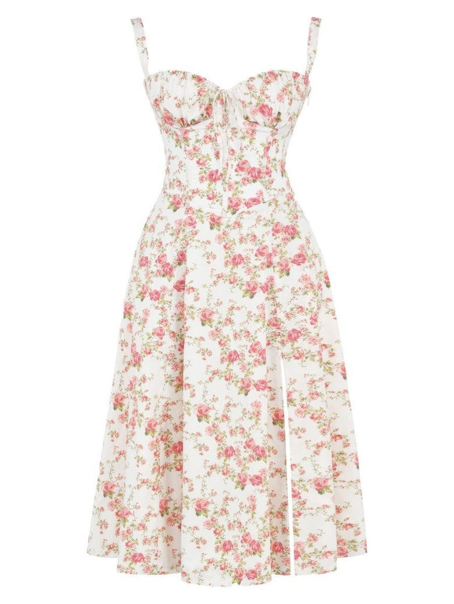 Blumiges Bustier-Midriff-Schnitt-Bodycon-Kleid
