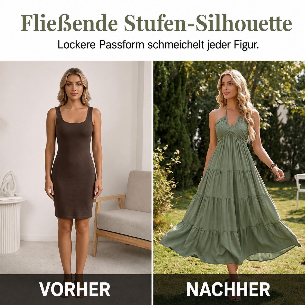 Rückenfreies Maxikleid mit Neckholder und fließendem Fall