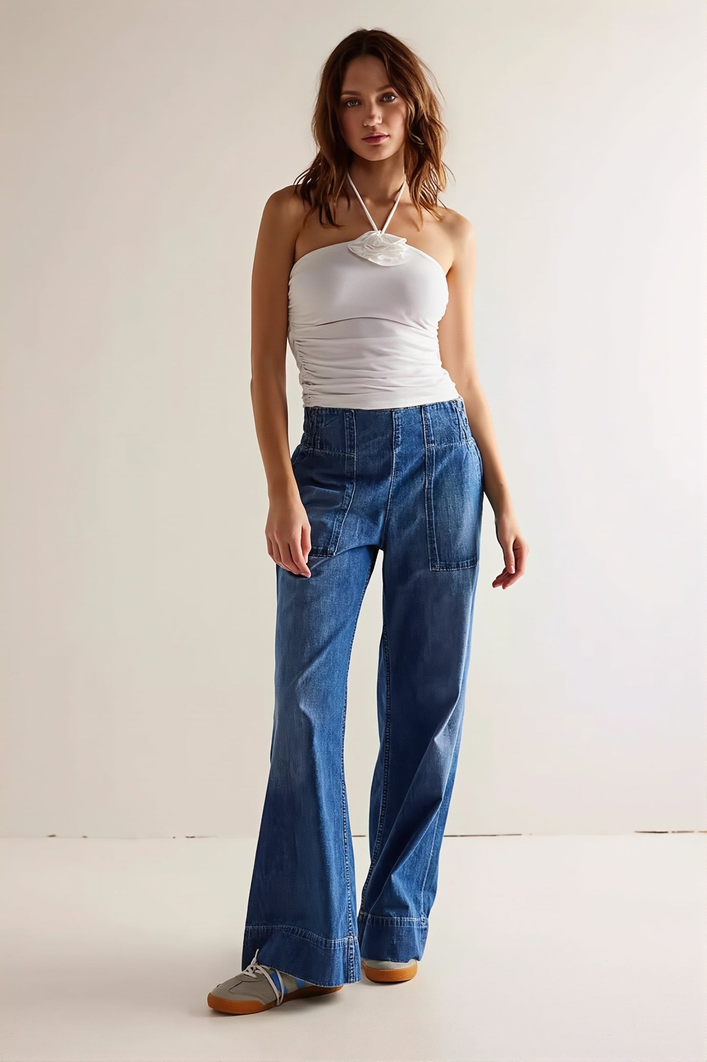 Damen Weite Jeans Mit Niedriger Taille